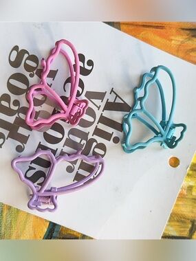 Set of 3 Butterfly Metal Hair Clips - Pink, Lavender, Teal